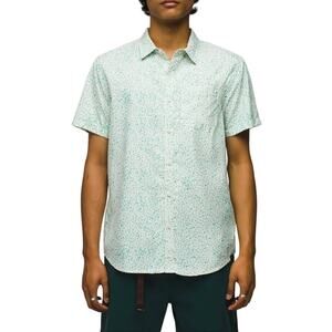 prAna Mens M Lost Sol Printed Button Shirt Hiking Outdoor Vented UPF30 Teal